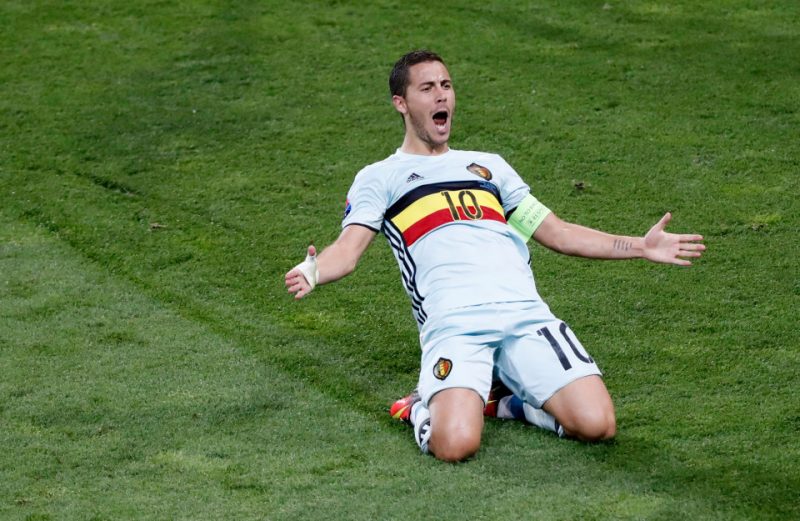 Football Soccer - Hungary v Belgium - EURO 2016 - Round of 16 - Stadium de Toulouse, Toulouse, France - 26/6/16 Belgium's Eden Hazard celebrates after scoring their third goal REUTERS/Vincent Kessler Livepic