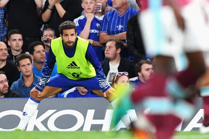LONDON, ENGLAND - AUGUST 15:  Cesc Fabregas of Chelsea looks on from the sidelines during the Premier League match between Chelsea and West Ham United at Stamford Bridge on August 15, 2016 in London, England.  (Photo by Michael Regan/Getty Images)