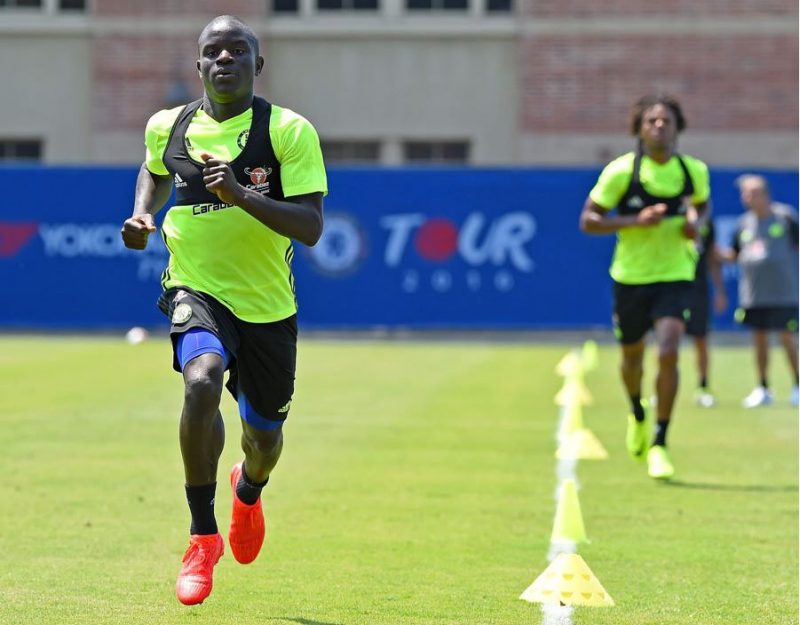 N'Golo Kanté training hard in Chelsea training.