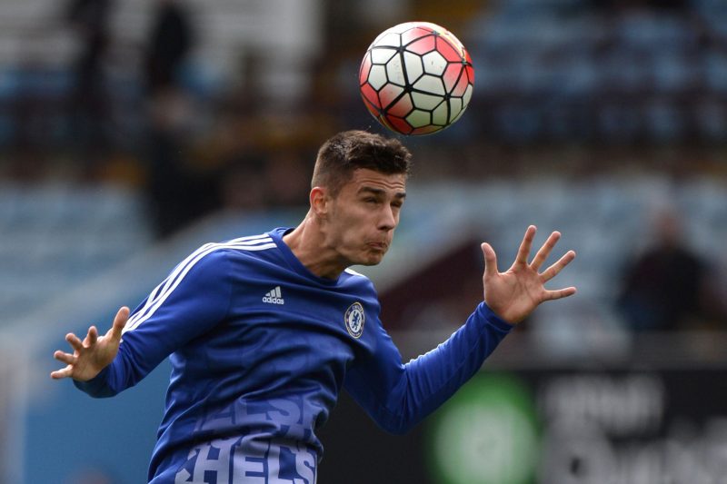 Chelsea's US defender Matt Miazga warms up before the English Premier League football match between Aston Villa and Chelsea at Villa Park in Birmingham, central England on April 2, 2016. / AFP / OLI SCARFF / RESTRICTED TO EDITORIAL USE. No use with unauthorized audio, video, data, fixture lists, club/league logos or 'live' services. Online in-match use limited to 75 images, no video emulation. No use in betting, games or single club/league/player publications.  /         (Photo credit should read OLI SCARFF/AFP/Getty Images)