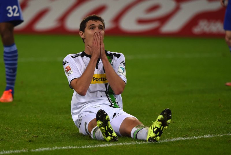 Moenchengladbach's Danish defender Andreas Christensen reacts during the German first division football Bundesliga match between Borussia Moenchengladbach and FC Schalke 04 in Moenchengladbach, western Germany on October 25, 2015. AFP PHOTO /PATRIK STOLLARZ RESTRICTIONS: DURING MATCH TIME: DFL RULES TO LIMIT THE ONLINE USAGE TO 15 PICTURES PER MATCH AND FORBID IMAGE SEQUENCES TO SIMULATE VIDEO. ==RESTRICTED TO EDITORIAL USE == FOR FURTHER QUERIES PLEASE CONTACT THE DFL DIRECTLY AT + 49 69 650050. (Photo credit should read PATRIK STOLLARZ/AFP/Getty Images)