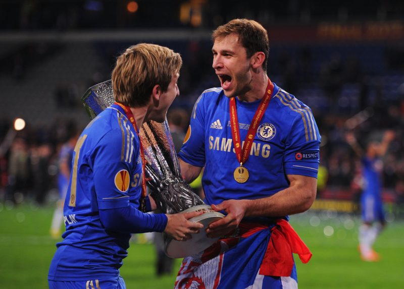 AMSTERDAM, NETHERLANDS - MAY 15: Marko Marin of Chelsea and Branislav Ivanovic of Chelsea celebrate with the trophy during the UEFA Europa League Final between SL Benfica and Chelsea FC at Amsterdam Arena on May 15, 2013 in Amsterdam, Netherlands. (Photo by Michael Regan/Getty Images)