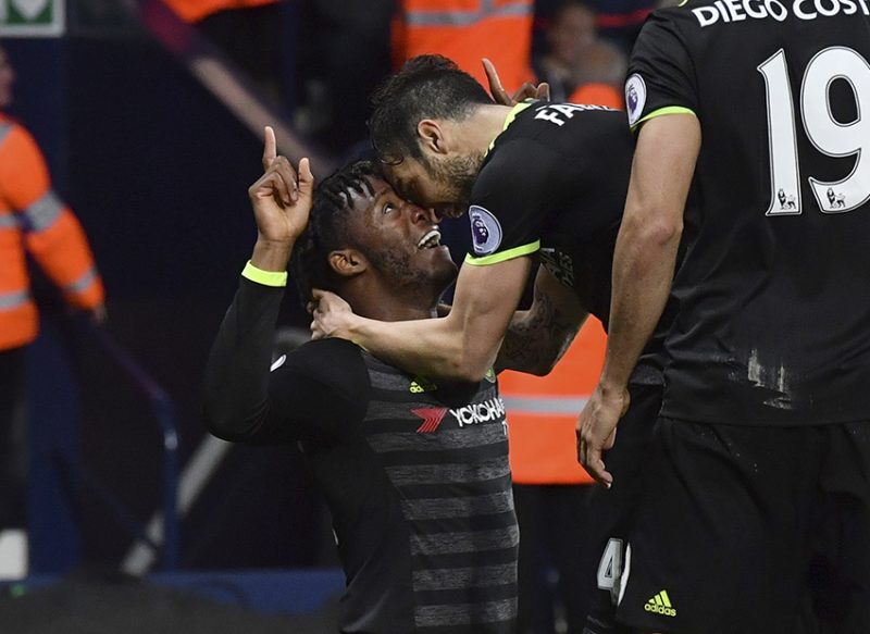 Michy Batshuayi celebrating his goal in last night's 1-0 win over WBA.