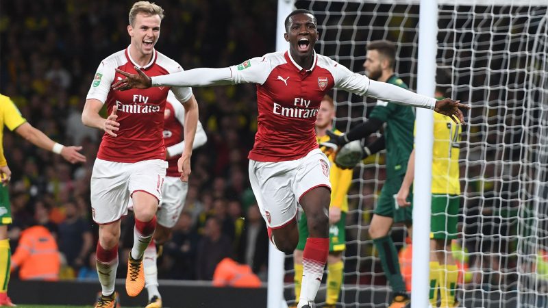 Eddie Nketiah celebrates his goal against Norwich.