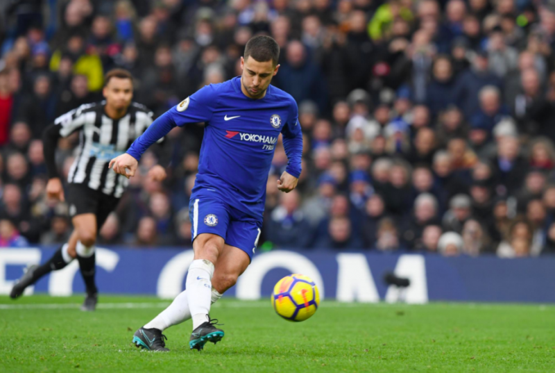 Eden Hazard takes Chelsea 3-1 up with a lovely panenka penalty.