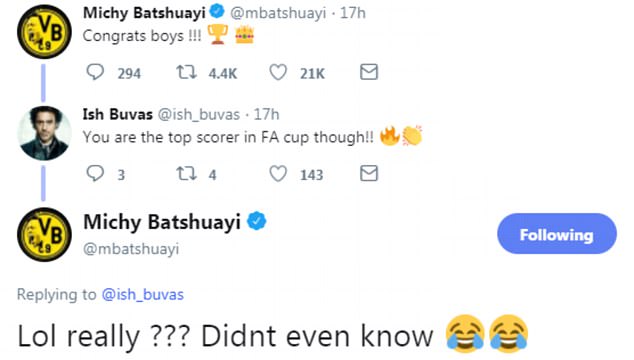 Batyshuayi finds out on Twitter he's Chelsea top scorer in FA Cup