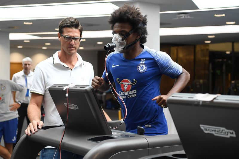 Willian undergoing VO2 tests at Cobham. Photo by Darren Walsh/Chelsea FC via Getty Images