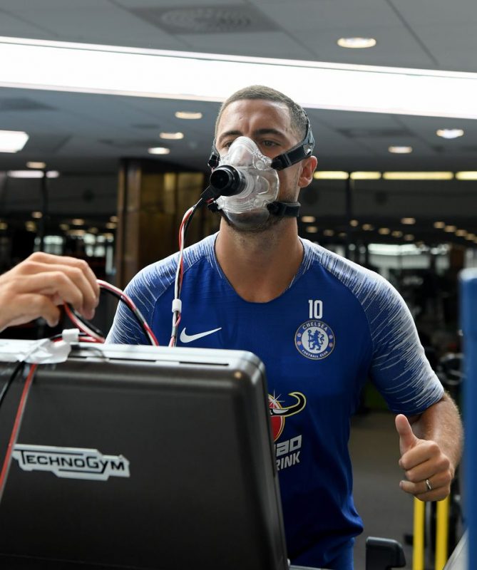 Hazard undergoing Oxygen consumption test. Photo by Darren Walsh/Chelsea FC via Getty Images