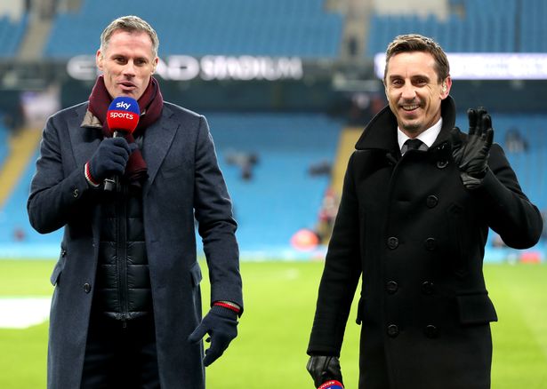 Jamie Carragher and Gary Neville pitch-side
