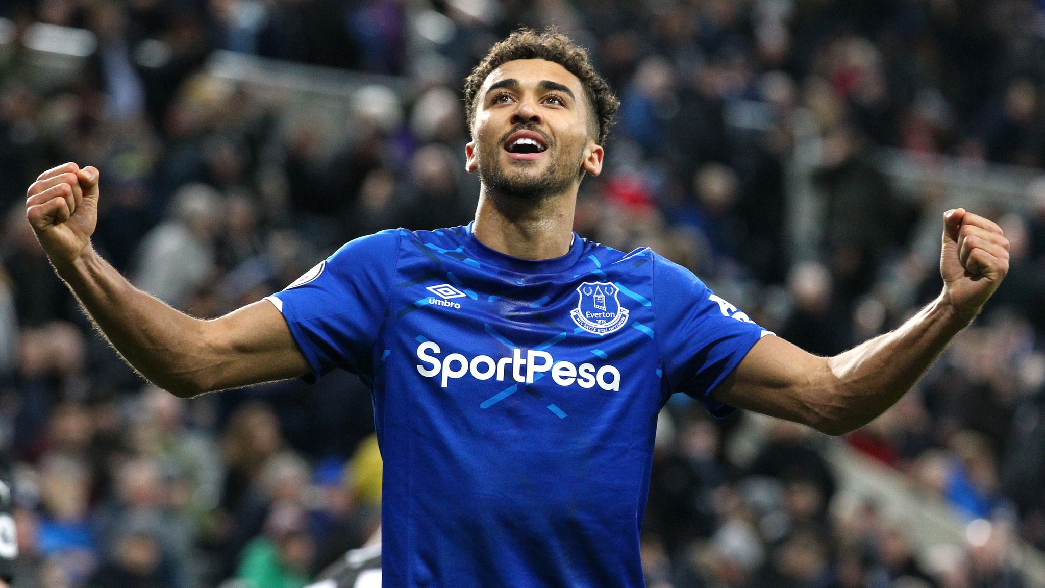 Dominic Calvert-Lewin celebrates scoring a goal.