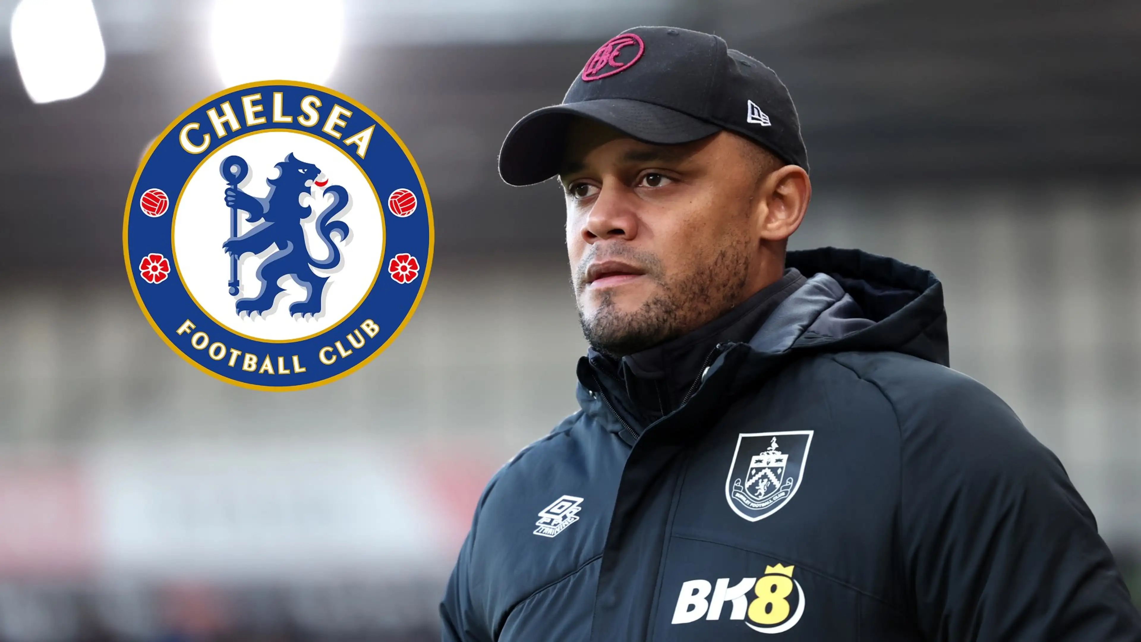 Vincent Kompany with the Chelsea logo