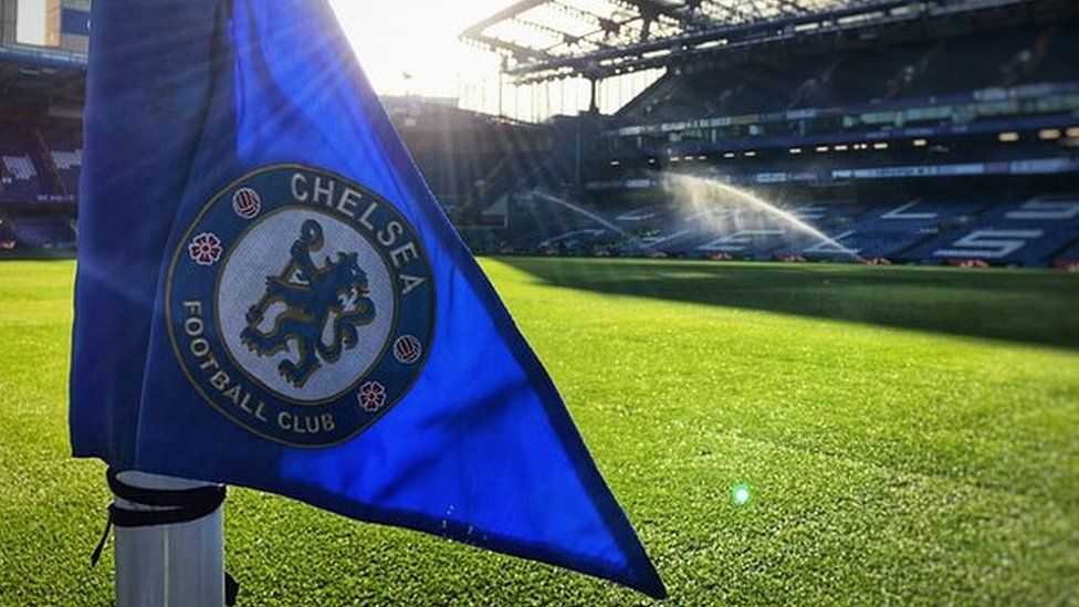 Chelsea corner flag on a sunny day at The Bridge