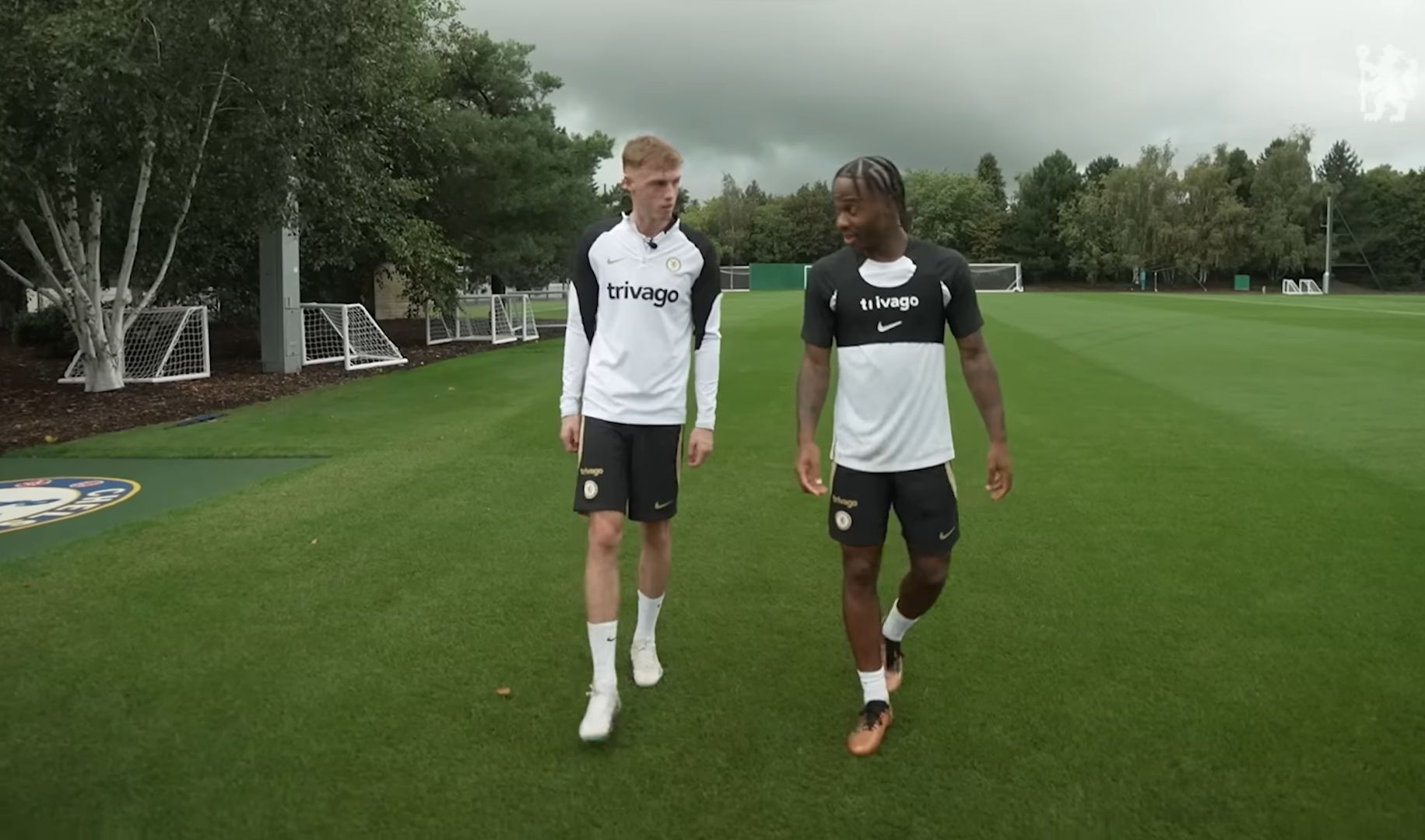 Cole Palmer trains with Raheem Sterling at Cobham.