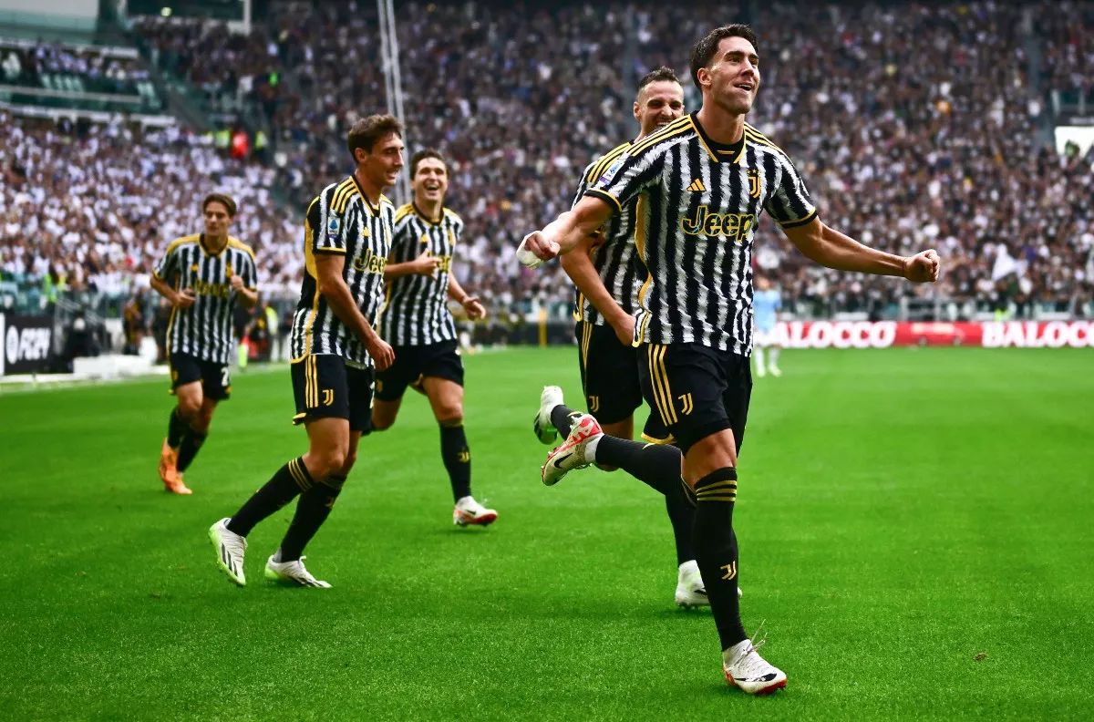 Dusan Vlahovic in action for Juventus. (Photo by Abdullah Ahmed/Getty Images)