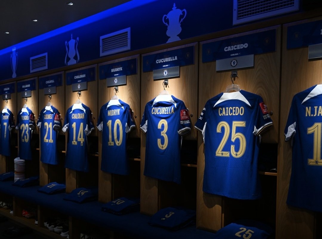 Chelsea shirts hung in the dressing room pre-match