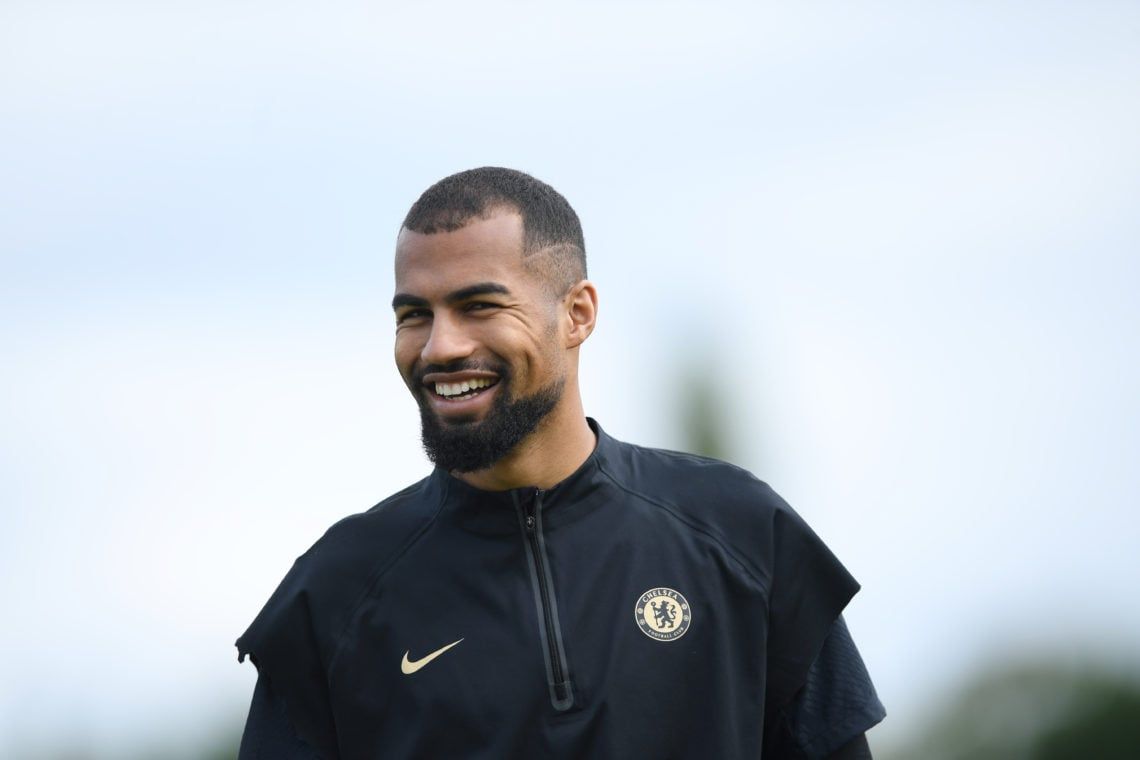 Robert Sanchez smiling in Chelsea training.