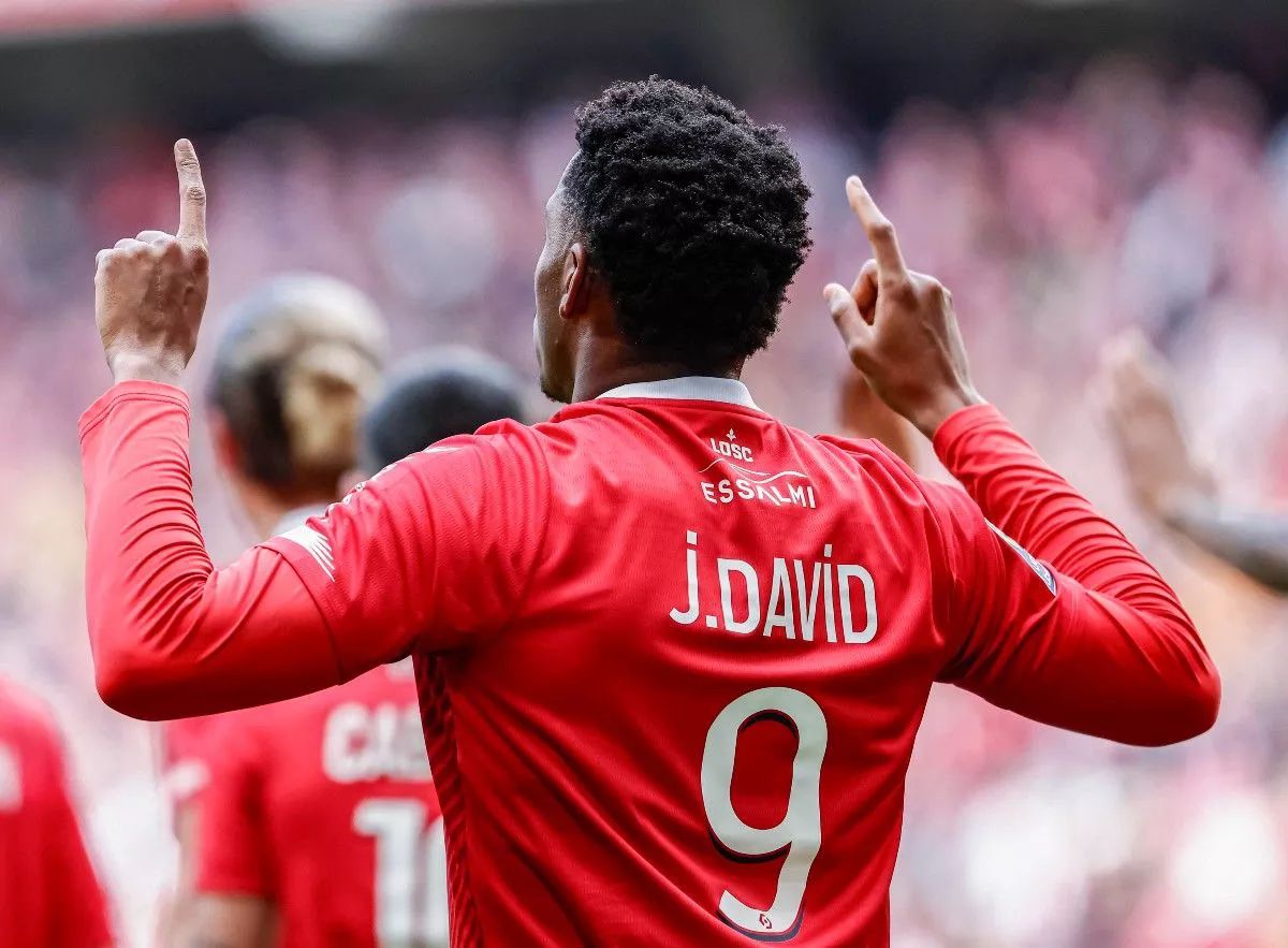 Jonathan David celebrates a goal. Jonathan David celebrates a goal.