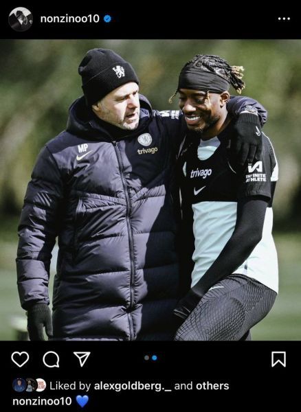 Noni Madueke with Mauricio Pochettino.