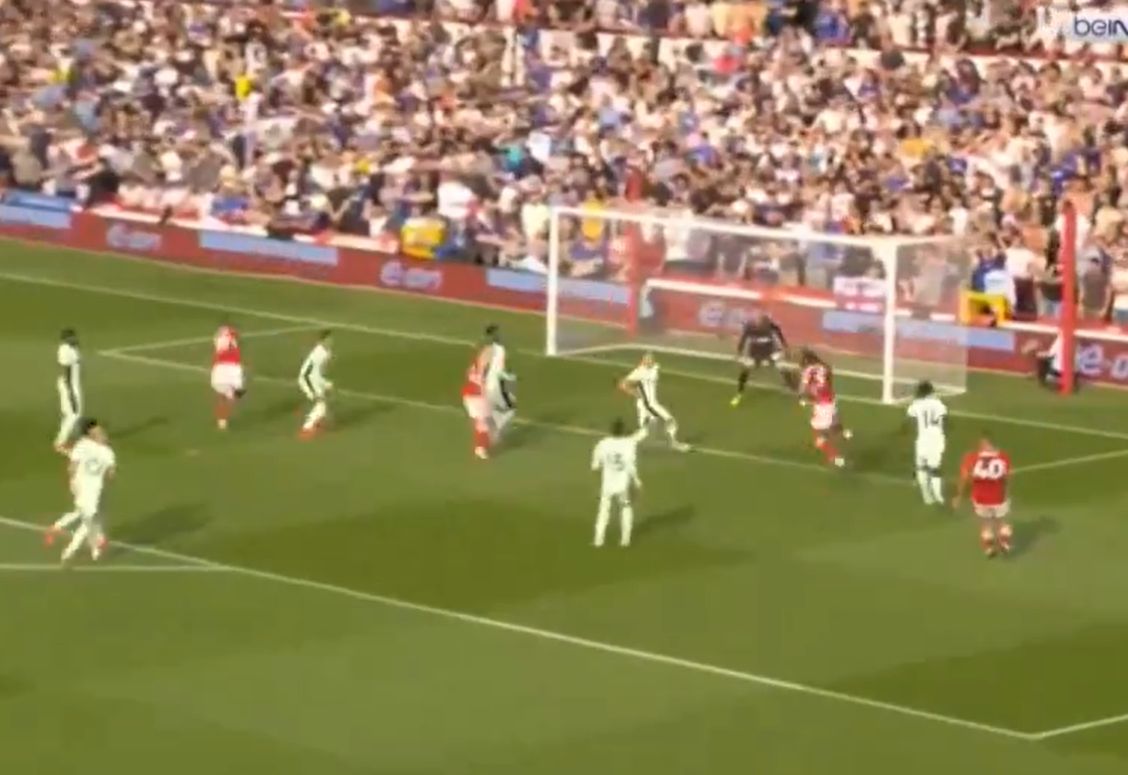 Lack of marking for Nottingham Forest goal.