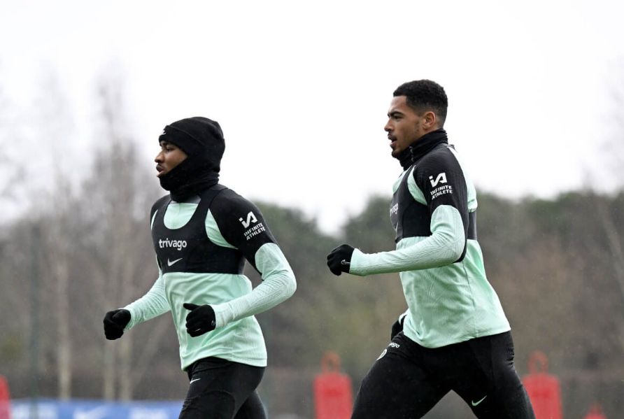 Levi Colwill and Christopher Nkunku train. Levi Colwill and Christopher Nkunku train.