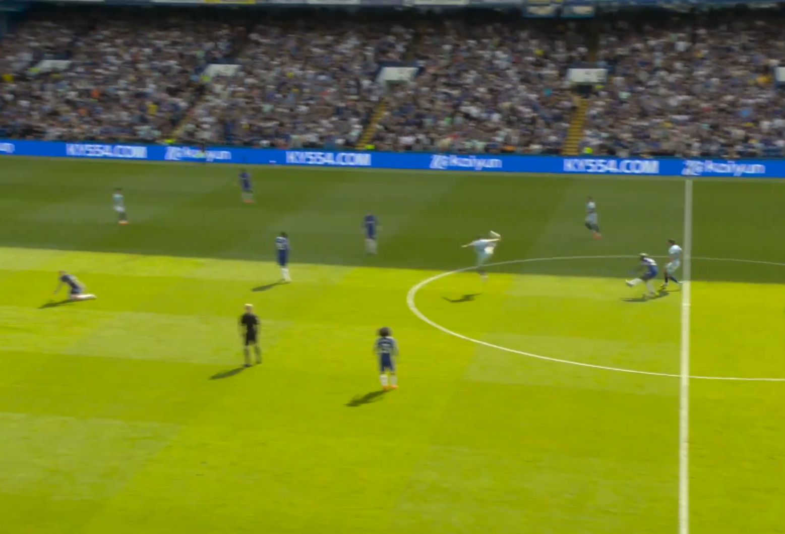 Moises Caicedo shoots from the halfway line.
