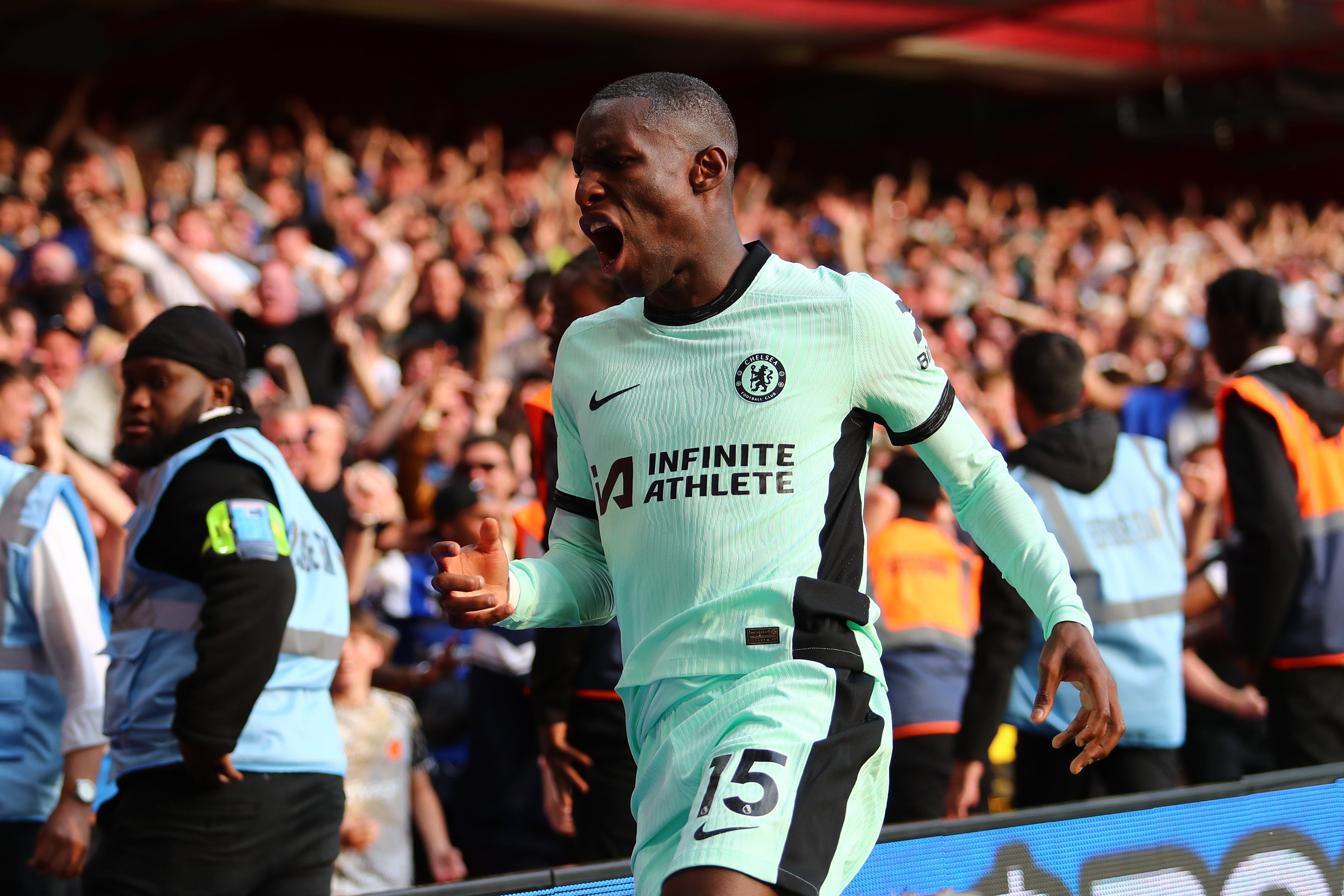 Nicolas Jackson celebrates a goal against Nottingham Forest.