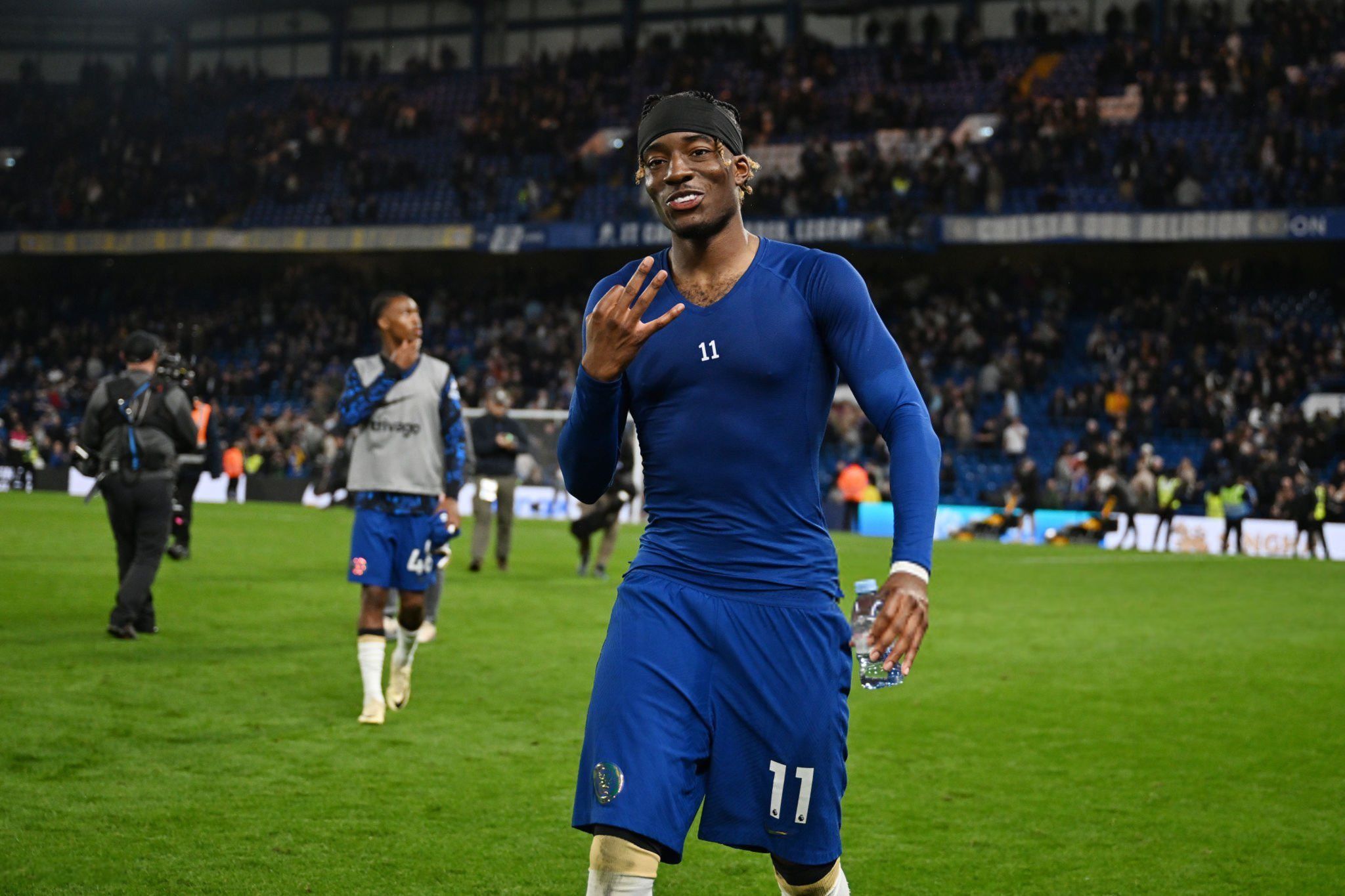 Noni Madueke celebrates an important win.