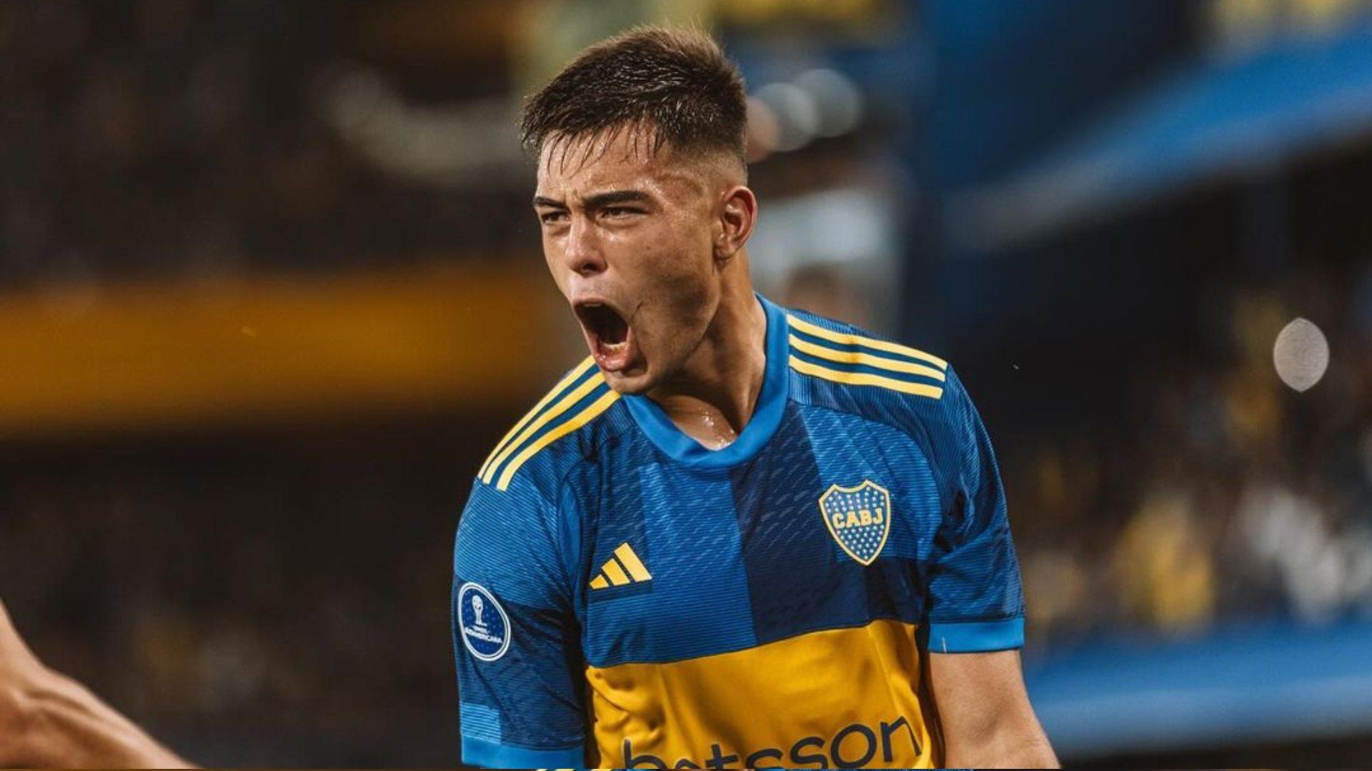 Aaron Anselmino celebrates for Boca Juniors.