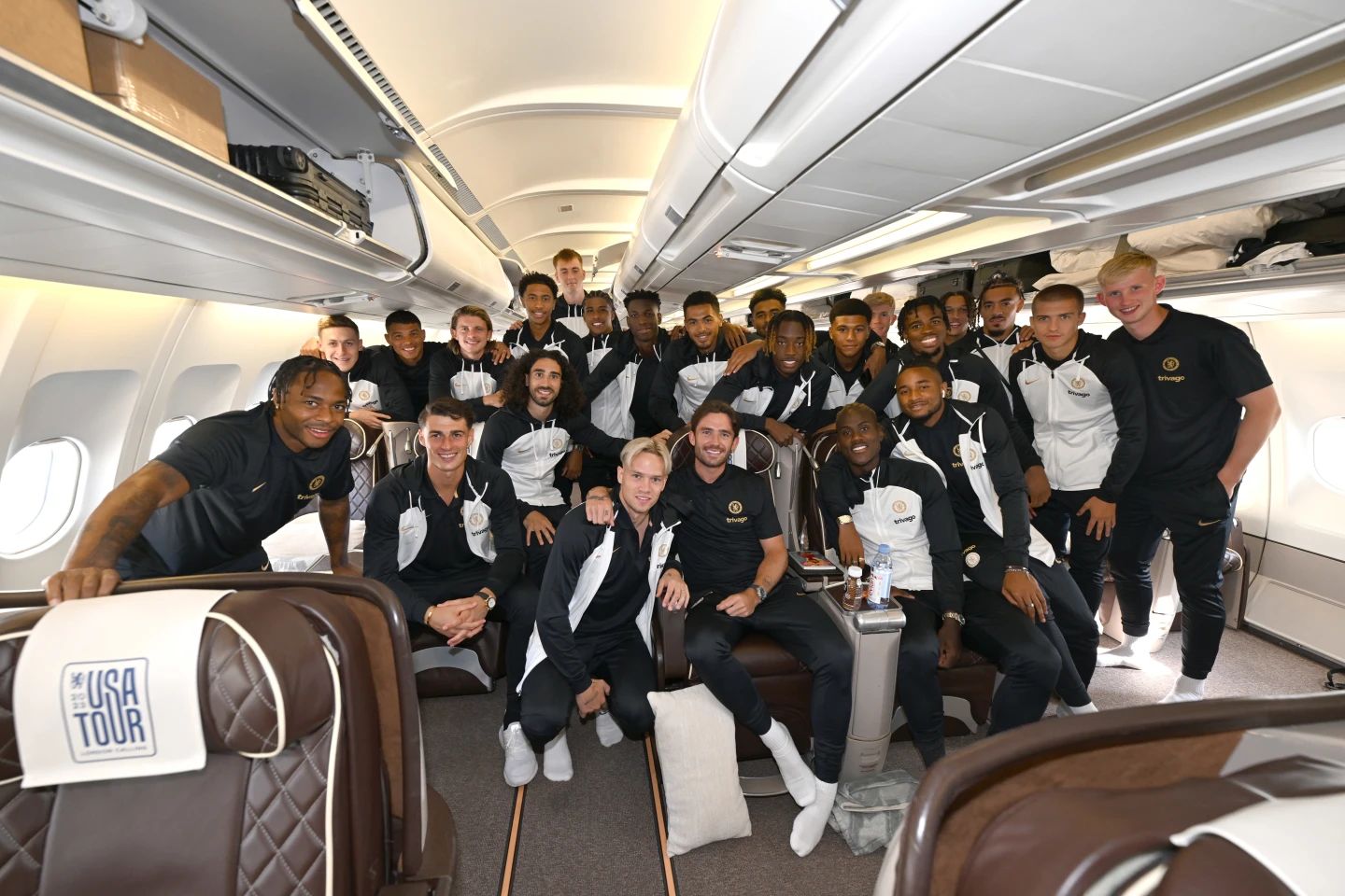 Chelsea squad on pre-season flight.