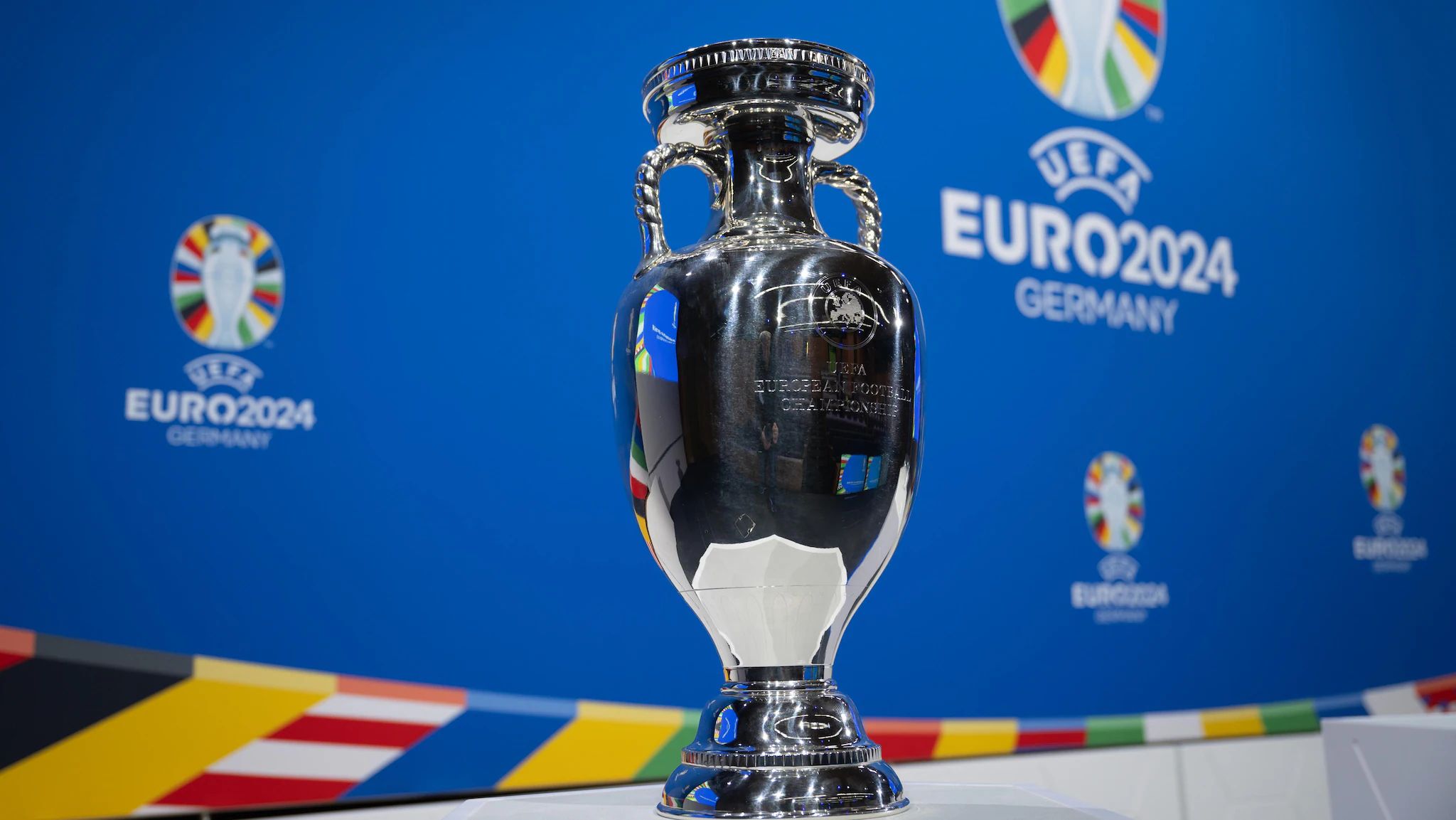 Euro 2024 trophy on display.