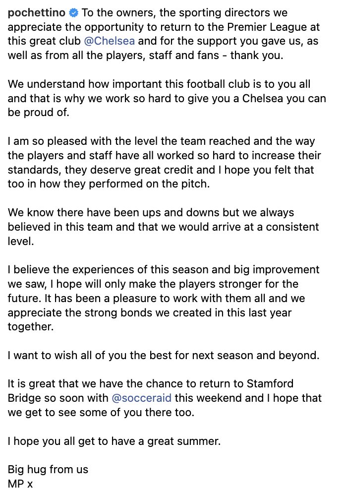Mauricio Pochettino's message to Chelsea fans