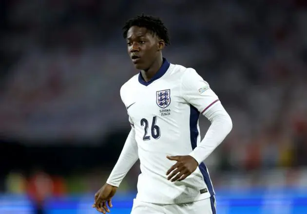 Kobbie Mainoo in action for England.