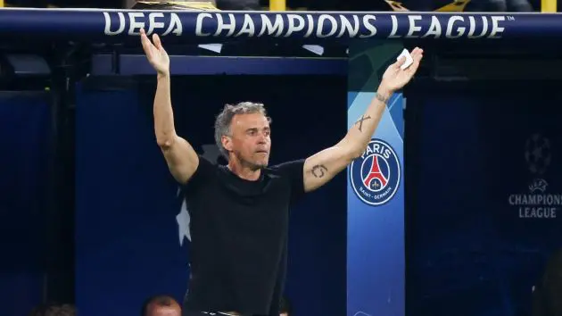 Luis Enrique on the touchline managing PSG.