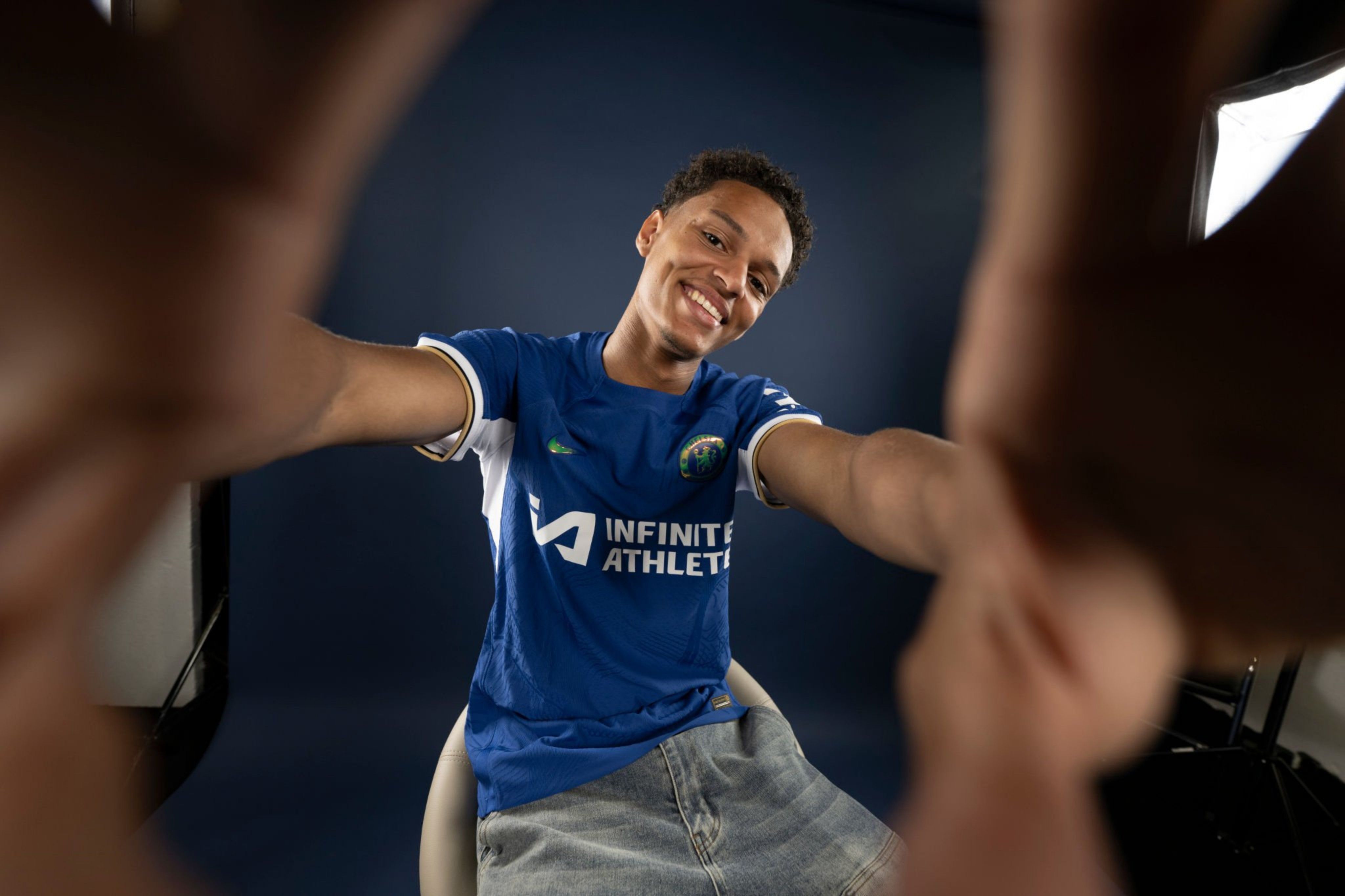 Omari Kellyman in Chelsea shirt.