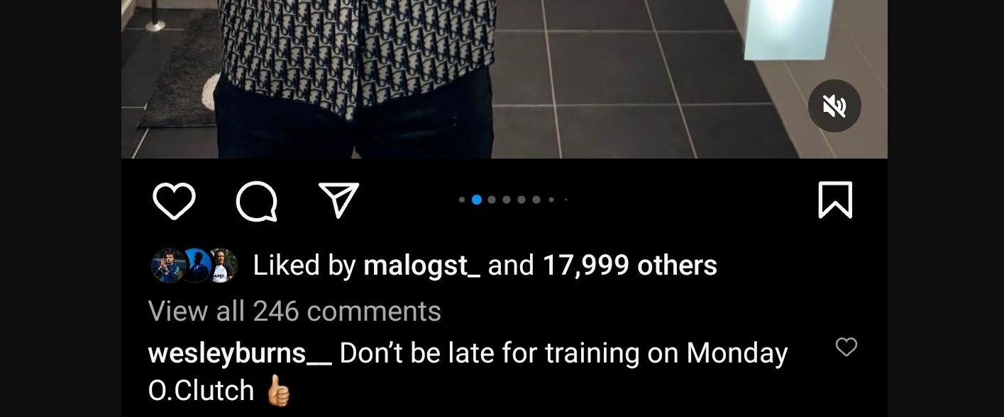 Wes Burns' comment on Omari Hutchinson's Instagram post.