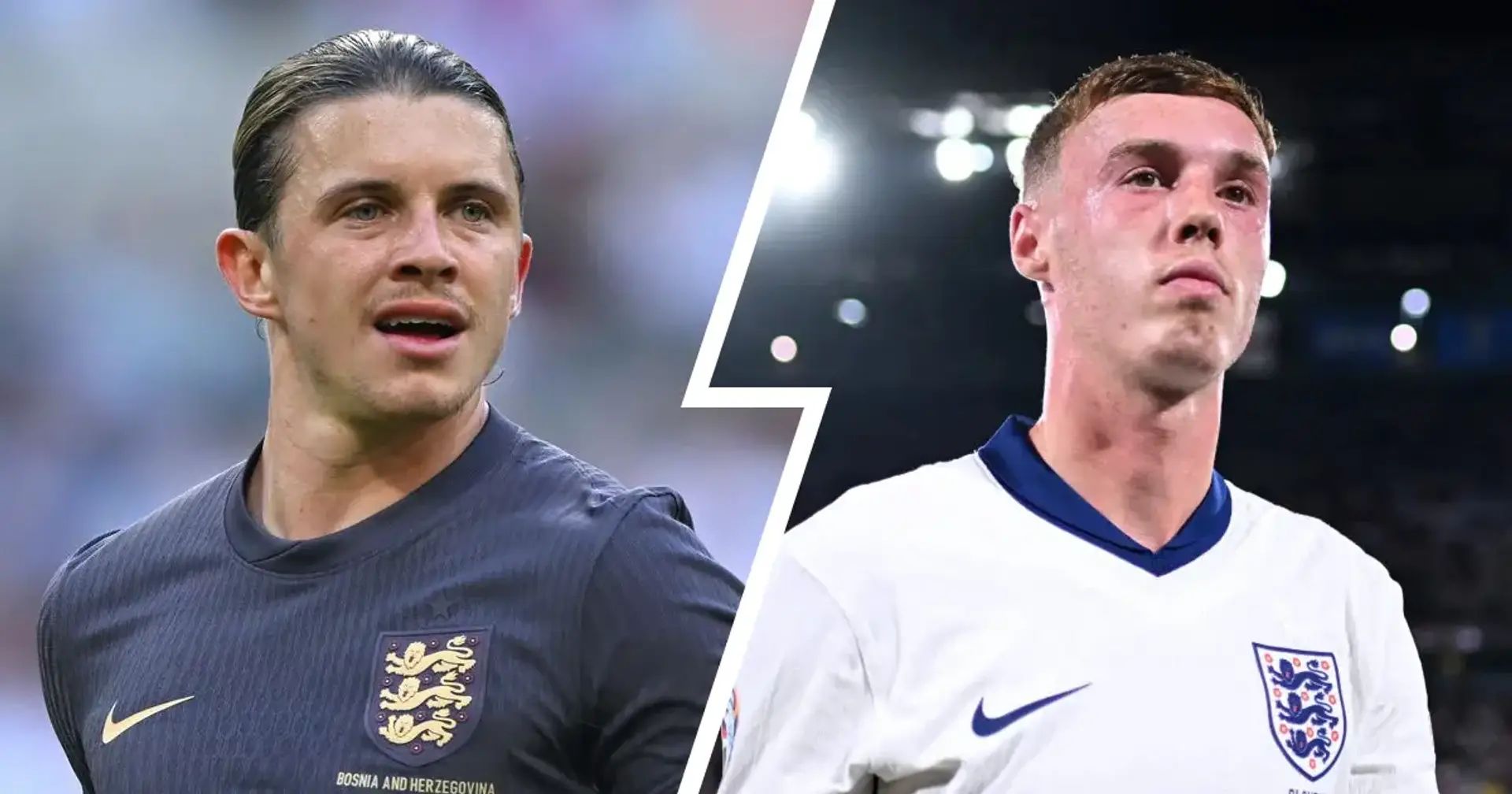 Conor Gallagher and Cole Palmer playing for England.