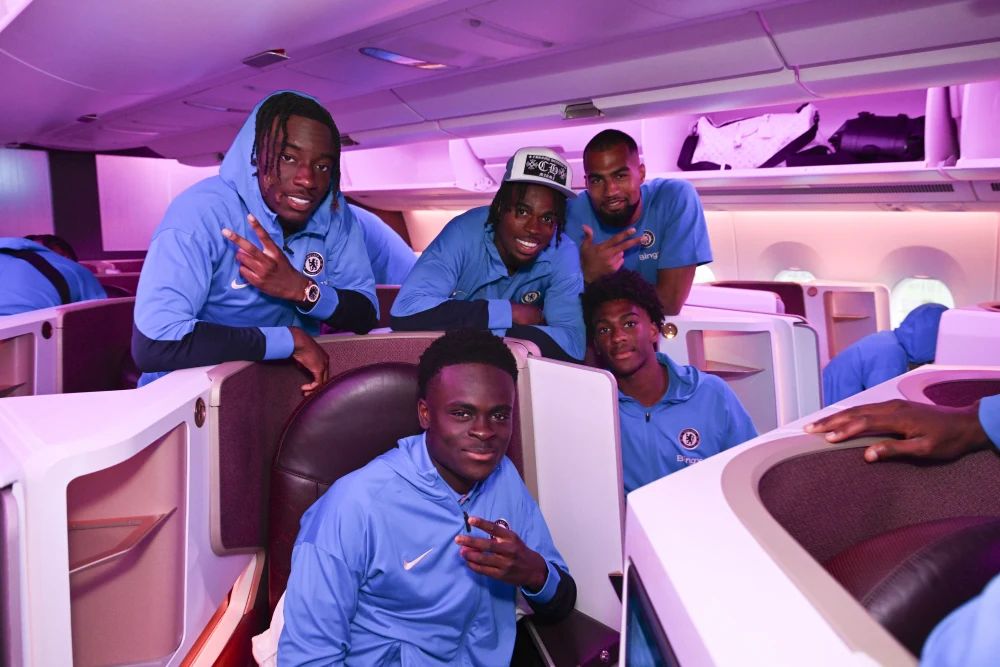 Tyrique George and some of the rest of the squad on the flight to the USA.