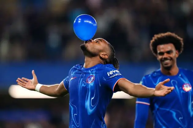 Christopher Nkunku celebrates hat-trick against Barrow. (Photo by Zac Goodwin/PA) (PA Wire)
