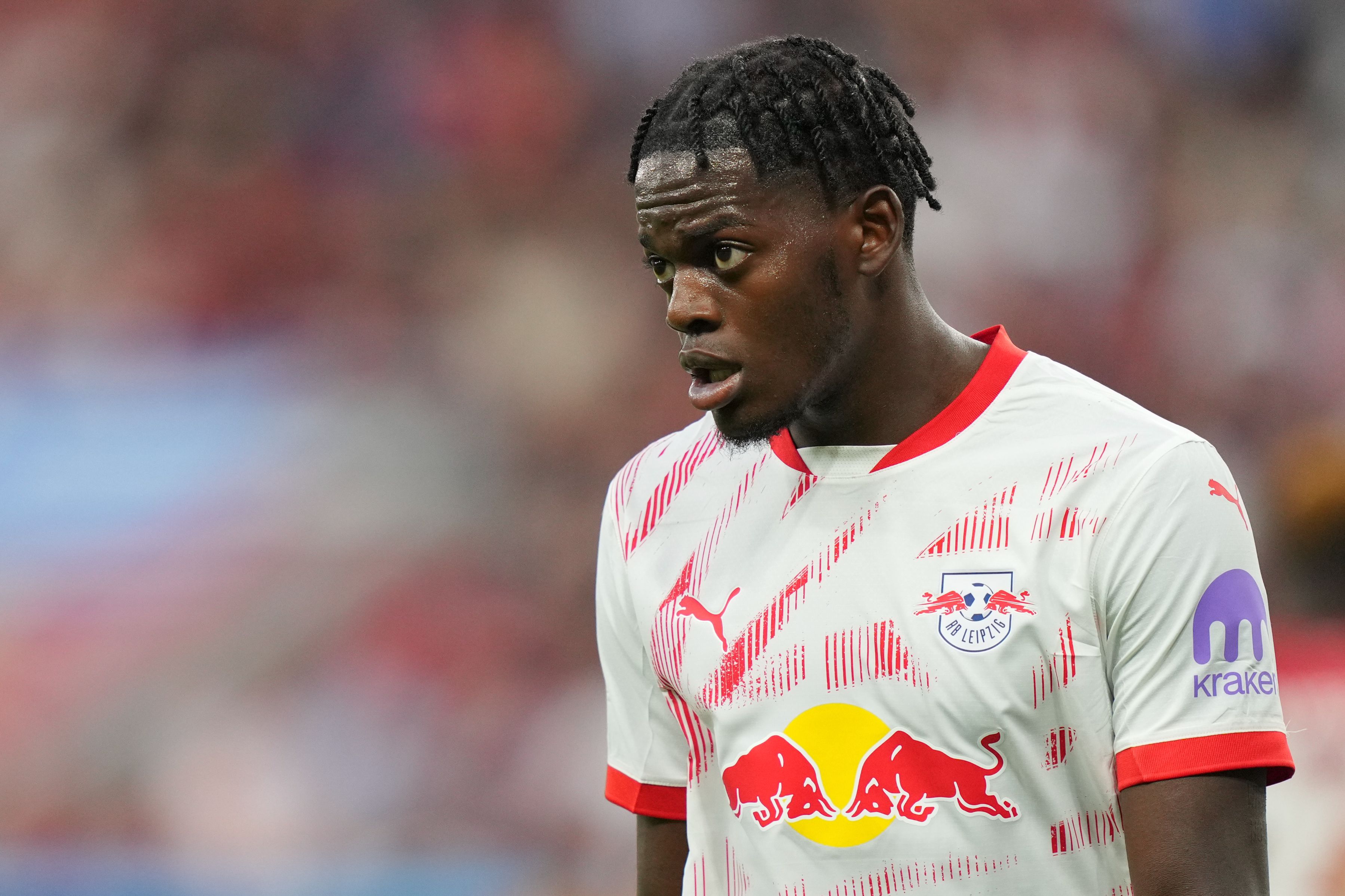 Castello Lukeba playing for RB Leipzig (Photo by Pau Barrena/Getty Images)