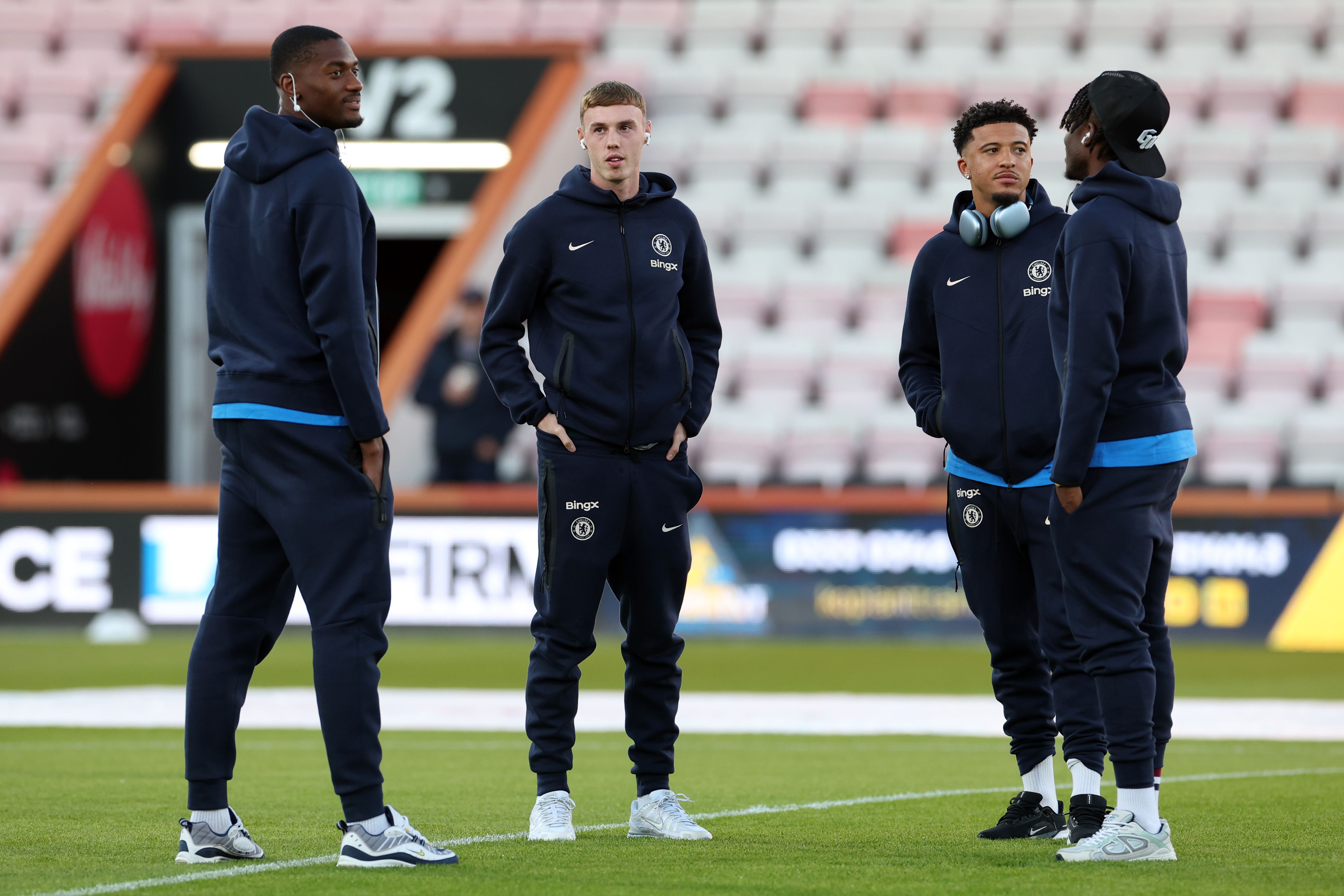 Cole Palmer and Jadon Sancho preparing for a game. Photo by Michael Steele/Getty Images) Cole Palmer and Jadon Sancho preparing for a game. Photo by Michael Steele/Getty Images)