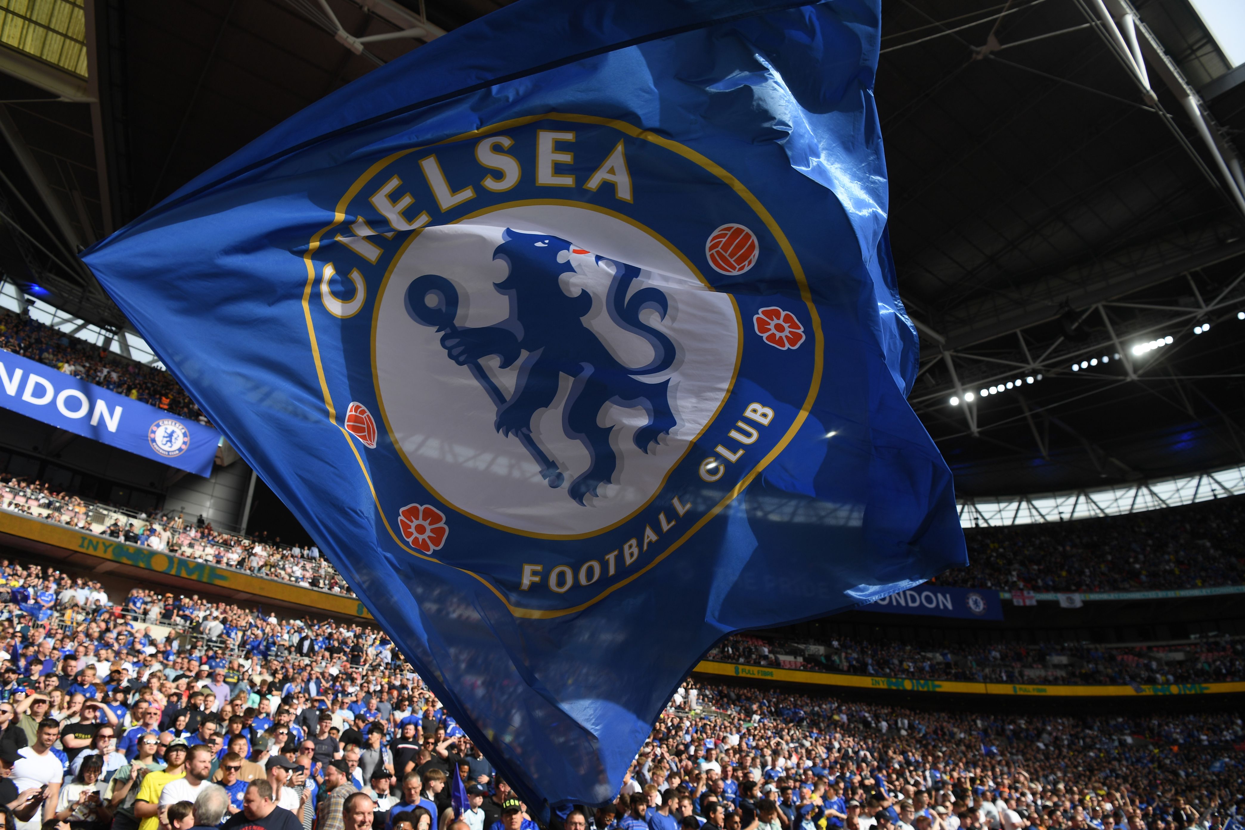 A Chelsea flag flies at Wembley.