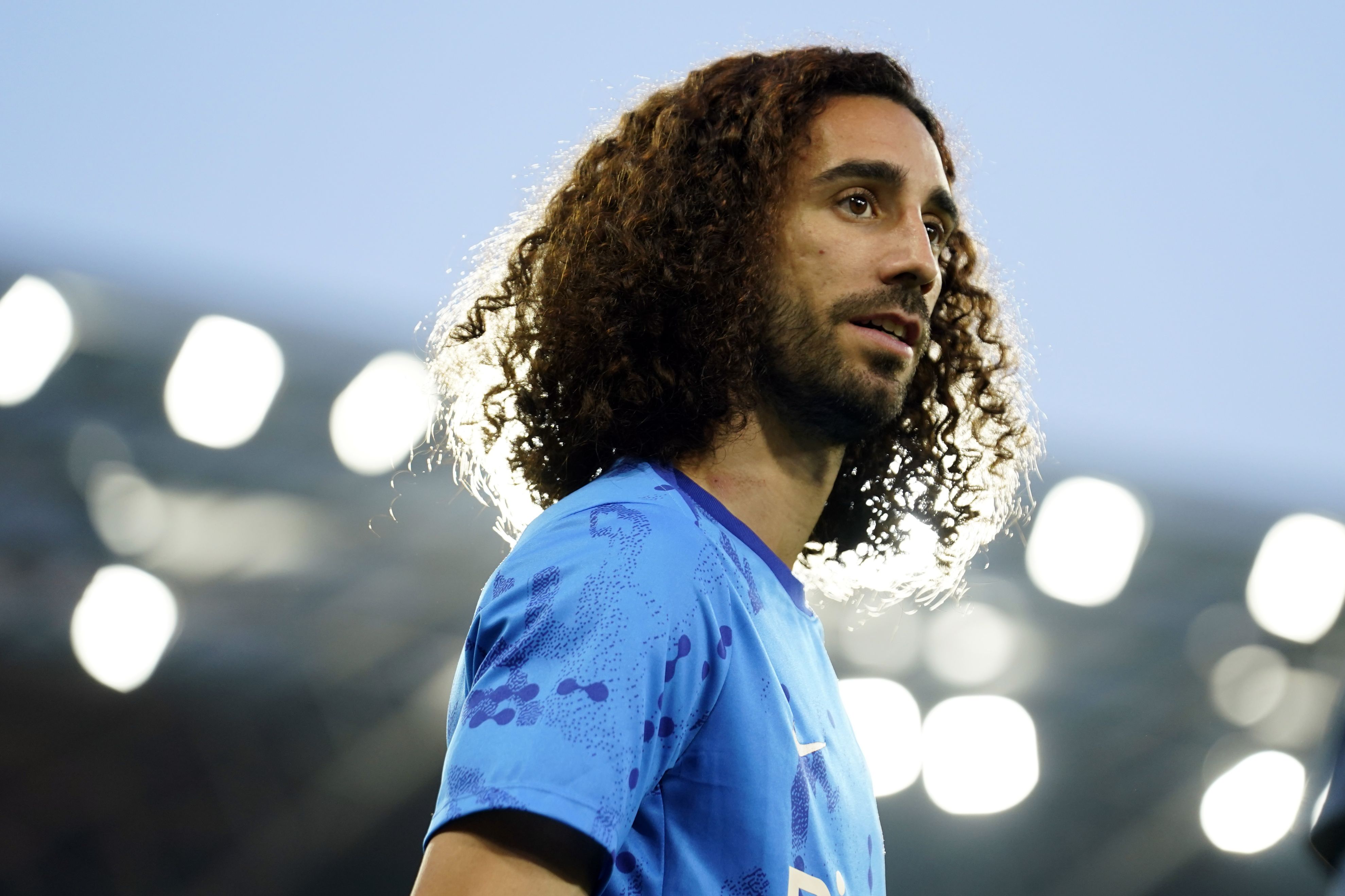 Marc Cucurella warms up in the Conference League.