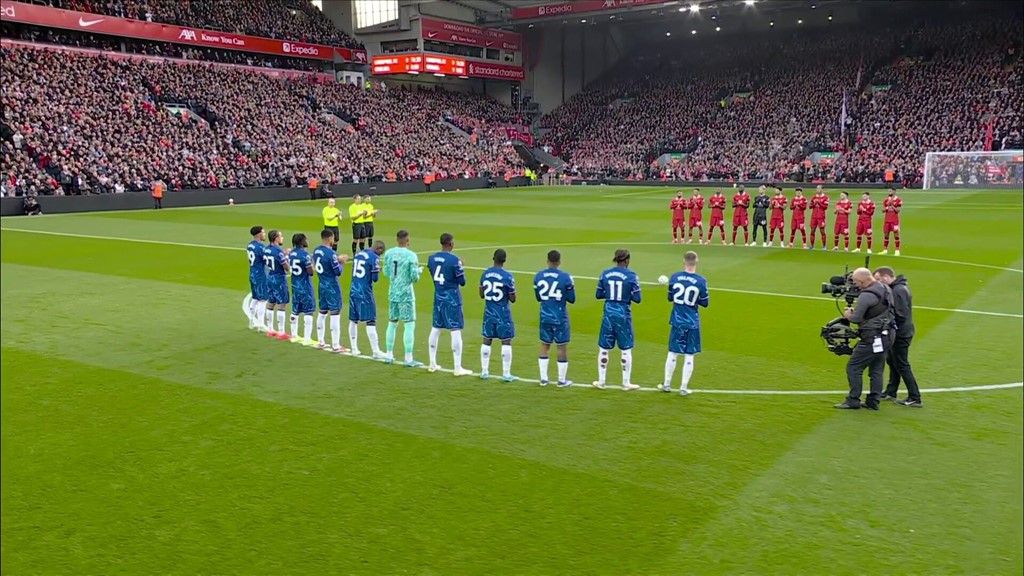 Chelsea team line up against Liverpool at Anfield.