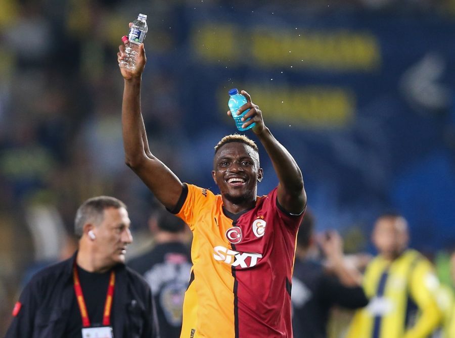 Victor Osimhen celebrates playing for Galatasaray. 