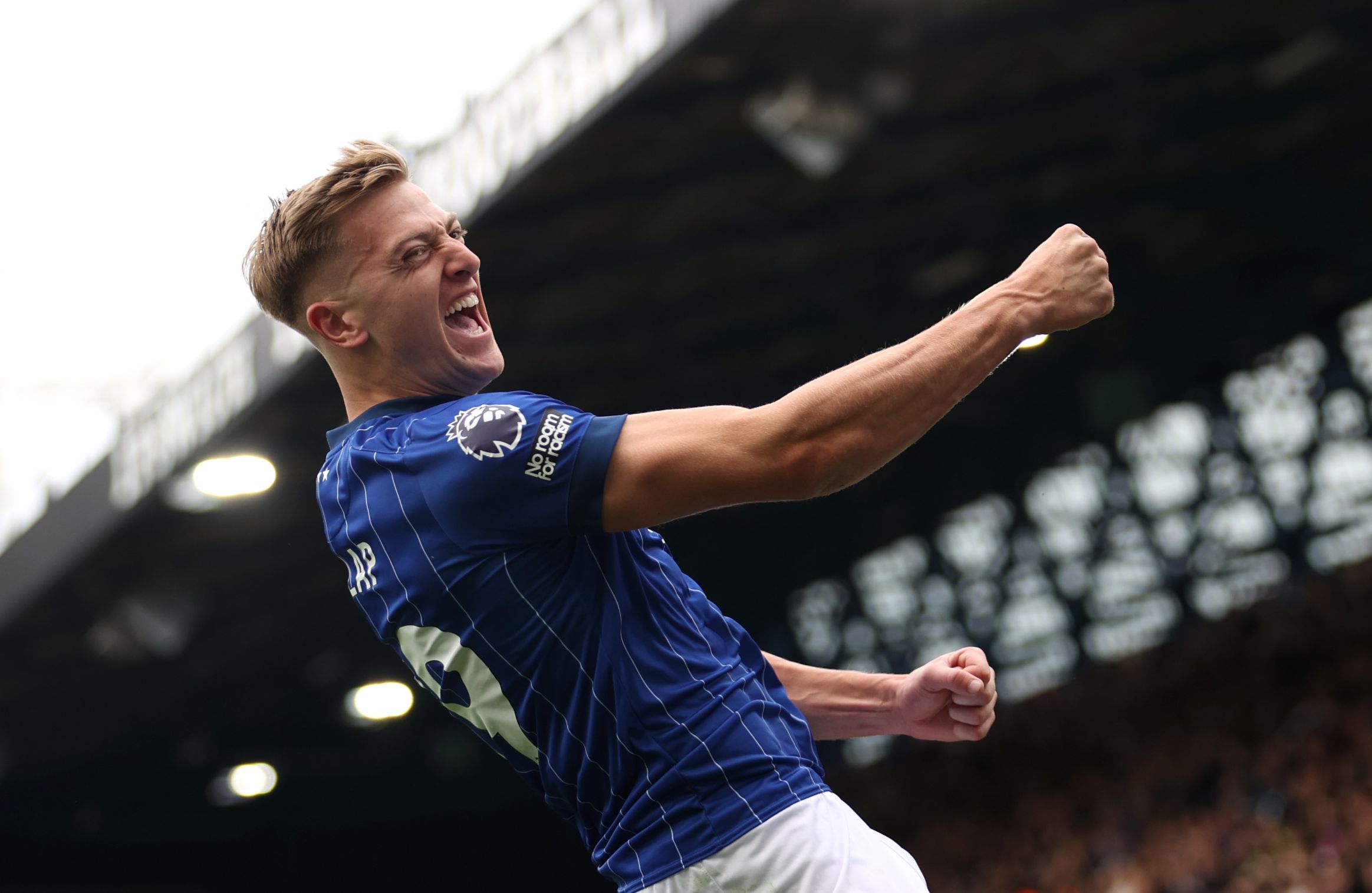 Liam Delap celebrates a goal for Ipswich. (Photo by Julian Finney/Getty Images)