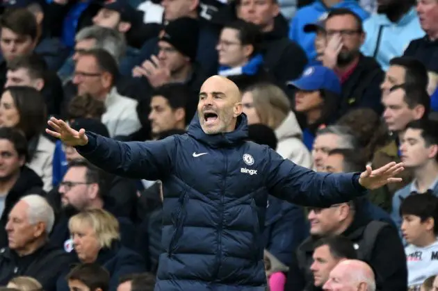 Enzo Maresca shouts at his players at Stamford Bridge. (Photo by Clive Mason/Getty Images)