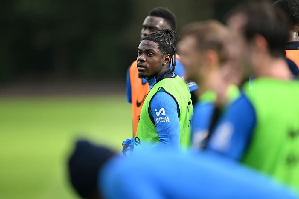 Romeo Lavia in training at Cobham.