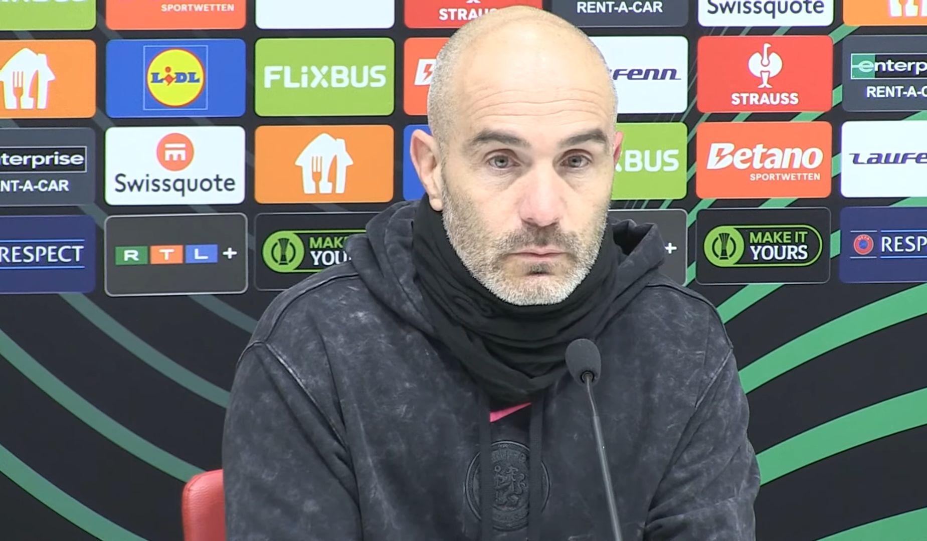 Enzo Maresca in a Conference League press conference.