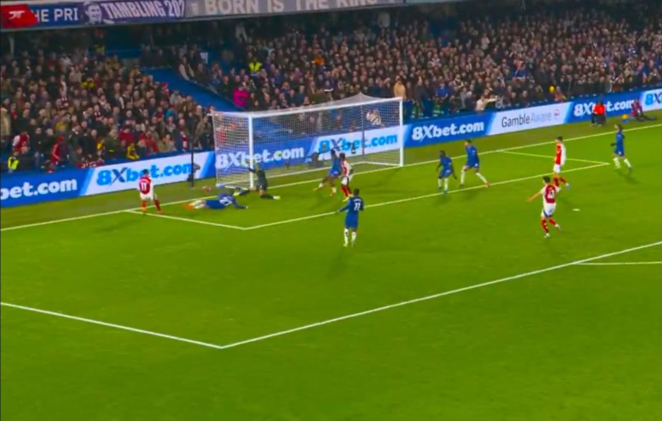 Robert Sanchez makes a mistake at the near post.