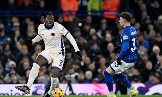 Axel Disasi passes the ball against Ipswich.